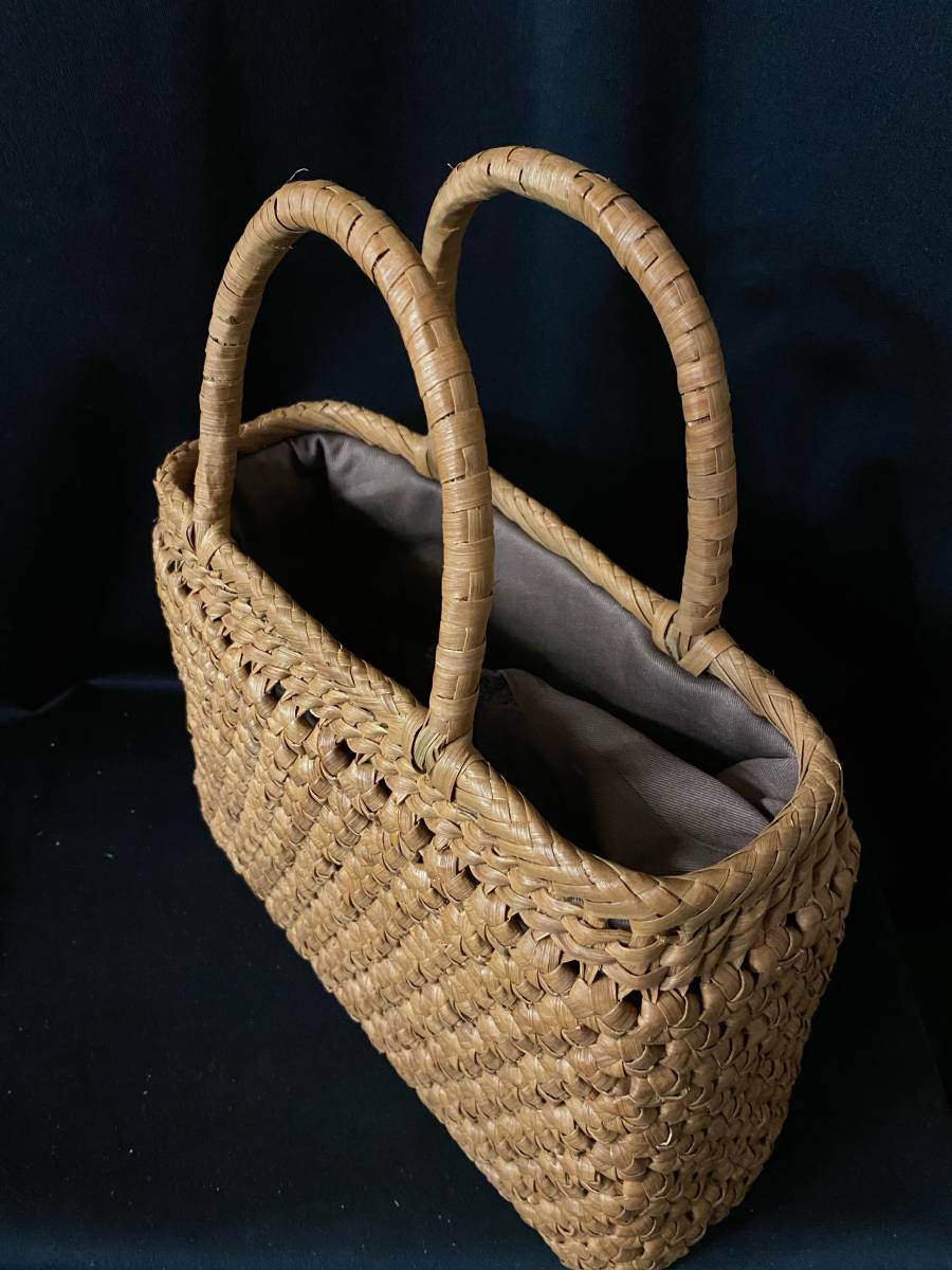 富山白川郷産 サイズL 新品 職人手編み 六角花編み 山葡萄カゴ バッグ