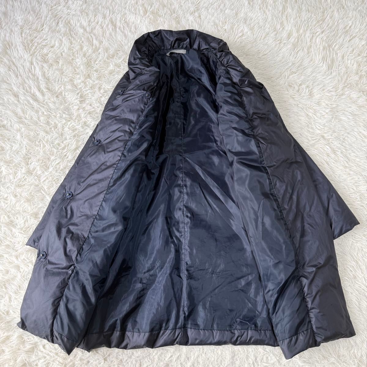 セオリー ダウンコート ショールカラー ビッグ襟ネイビー 美シルエット