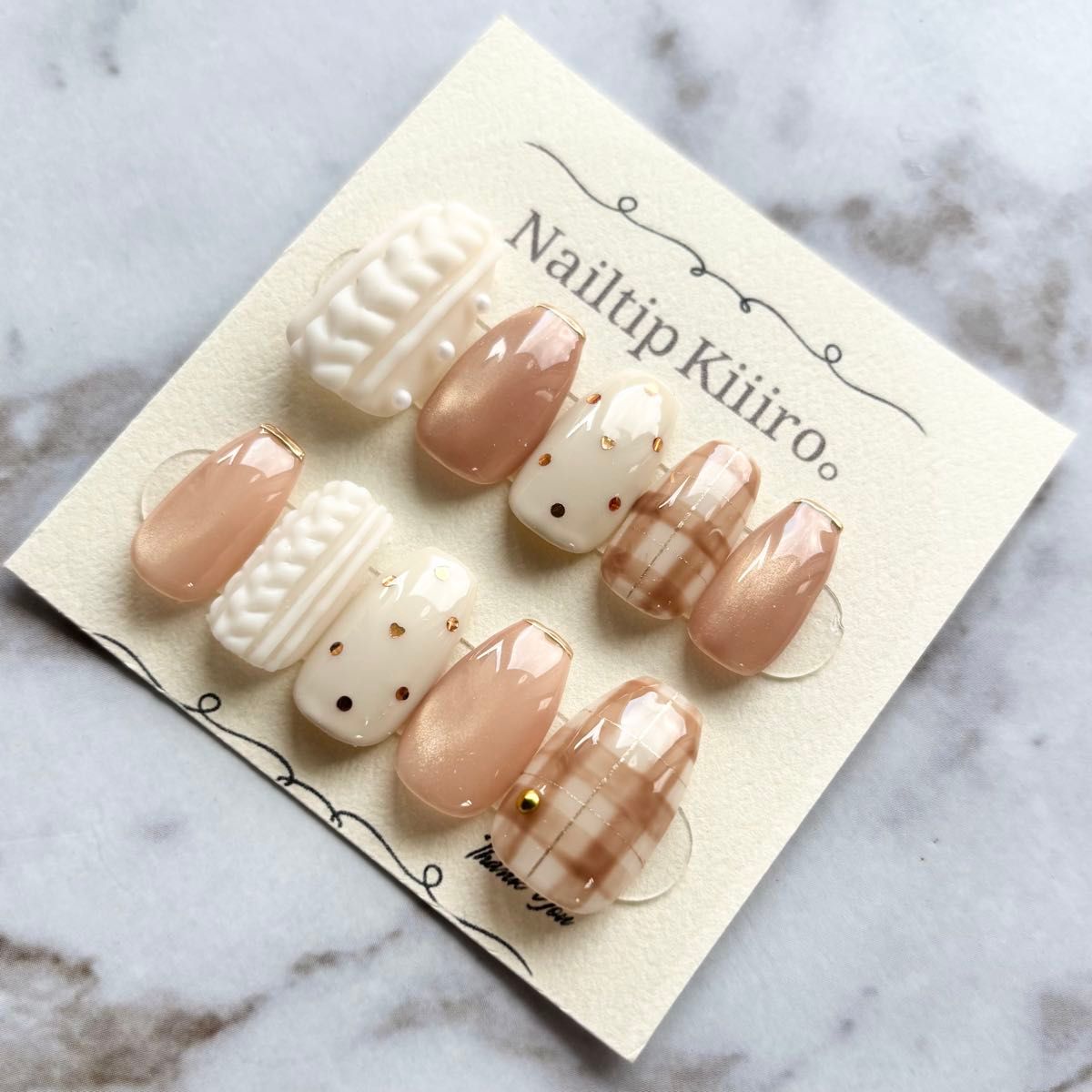 29【オーダーメイド品】ネイルチップ ニットネイル チェックネイル