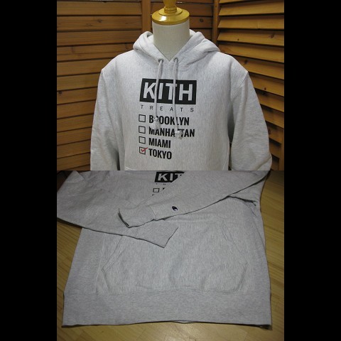 Y送料無料△007【KITH TREATS × Champion キストリーツ】東京 OPEN 記念 コラボ スウェット パーカー Hoodie グレー系 SIZE S_画像4