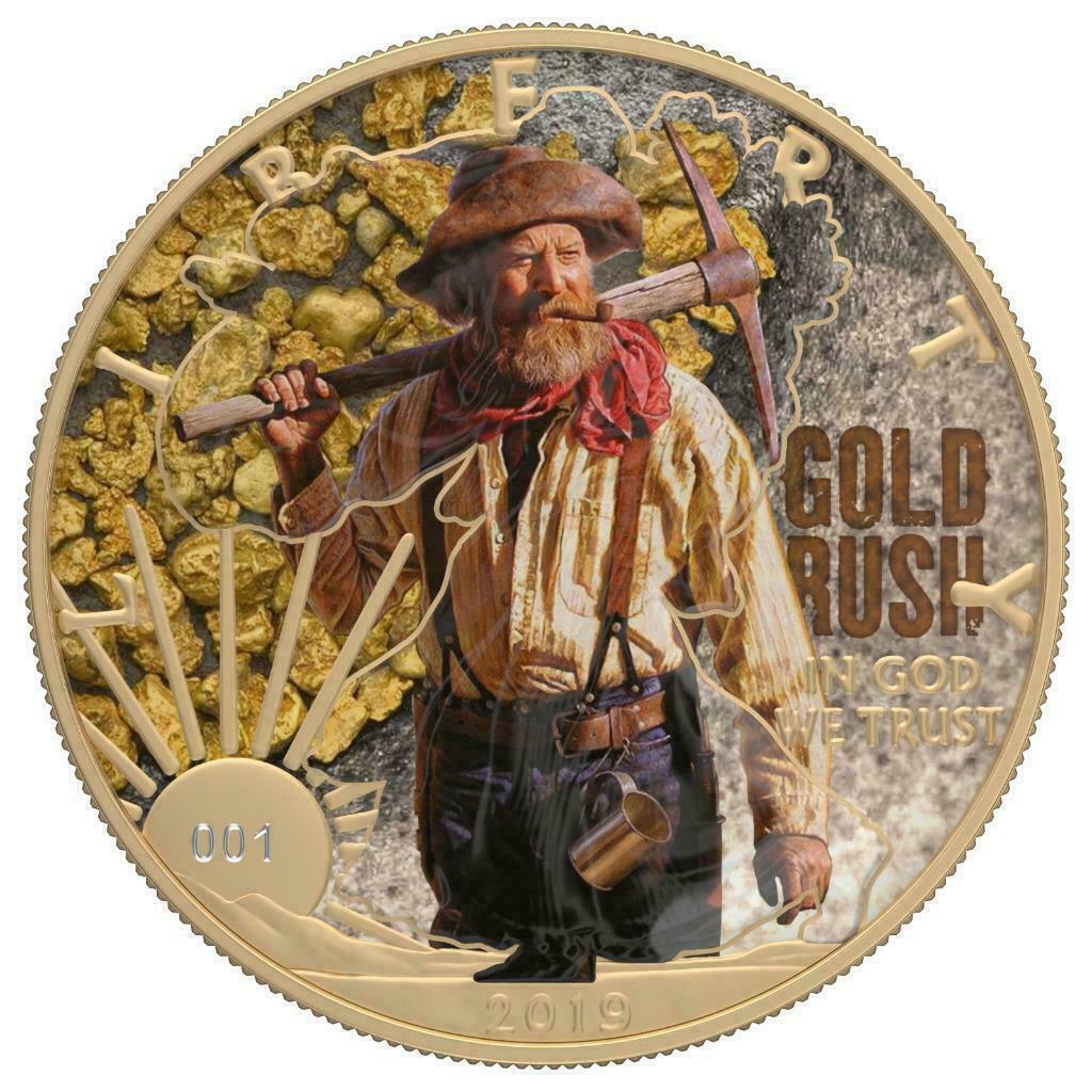 アメリカ　2019年　銀貨　$1　Faces of America - Gold Rush　@6-39