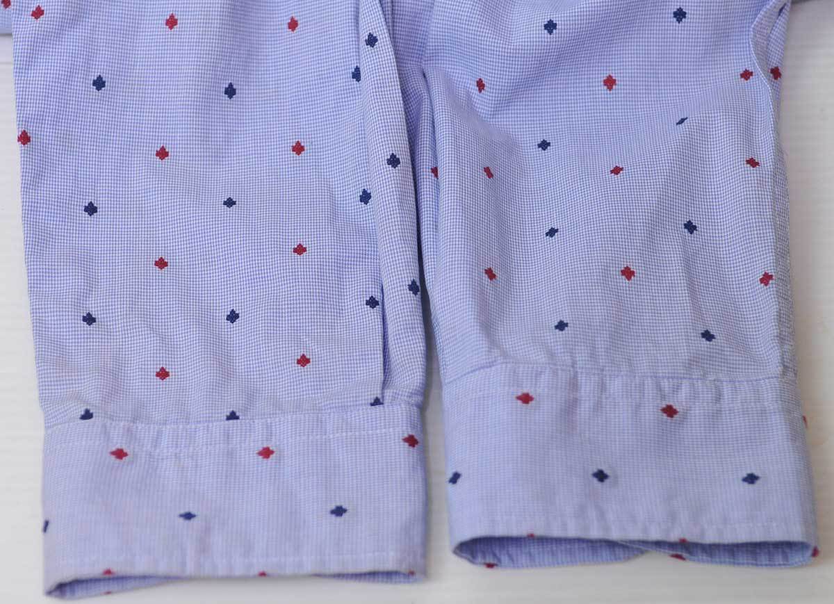 古着●タケオキクチ 長袖シャツ ブルー&ネイビーレッドドット サイズ4 L相当 薄いシミのようなもの有 xwp_画像10