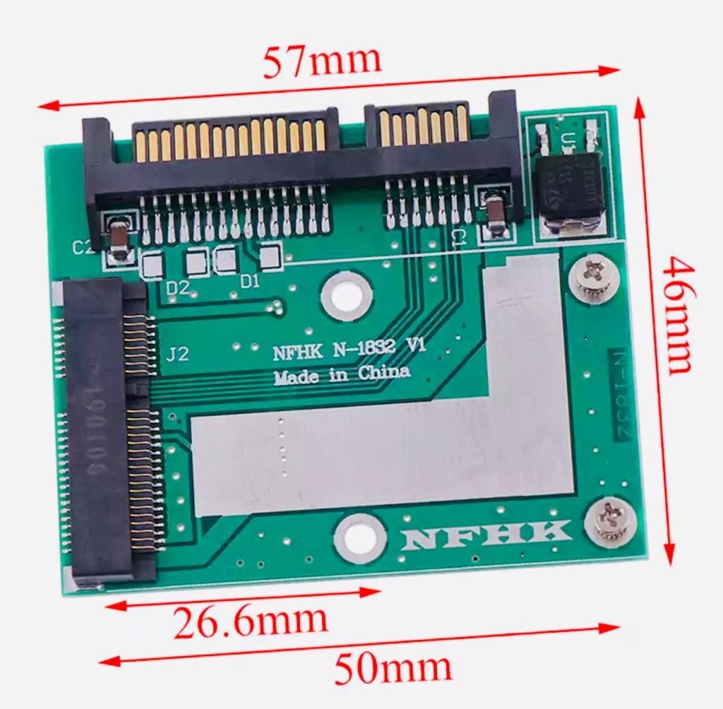 4個 セット mSATA SSD → SATA 2.5インチ 変換アダプター 緑