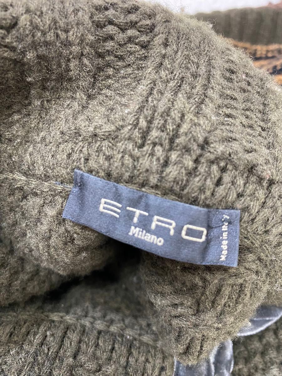 ETRO ケーブル ニット フリンジ ポンチョ エトロ ケープ ブラウン