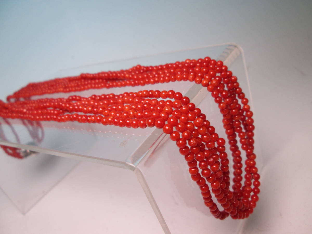*SILVER red .. sphere 3mm 5 ream. long necklace 54g case attaching 