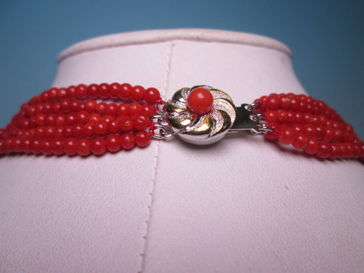 *SILVER red .. sphere 3mm 5 ream. long necklace 54g case attaching 