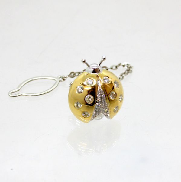 新しいスタイル ◎中古美品◎18金YG,WG ダイヤ 0.643ct てんとう虫デザイン ピンブローチ ダイヤモンド