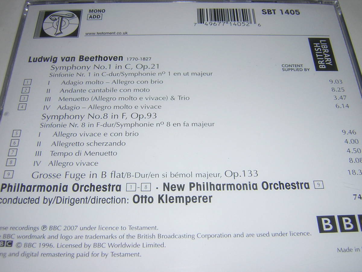 未開封品　クレンペラー　ベートーヴェン　交響曲第1&8番&大フーガ_画像2