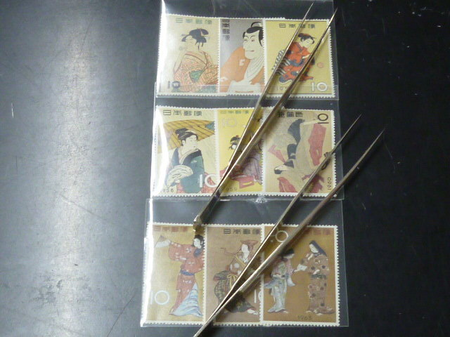 20LH　S　#A　日本切手　1955-63年　趣味週間　ビードロ～千姫　9種完　未使用NH・VF_画像1