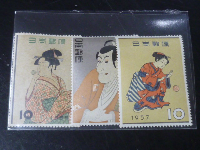 20LH　S　#A　日本切手　1955-63年　趣味週間　ビードロ～千姫　9種完　未使用NH・VF_画像2