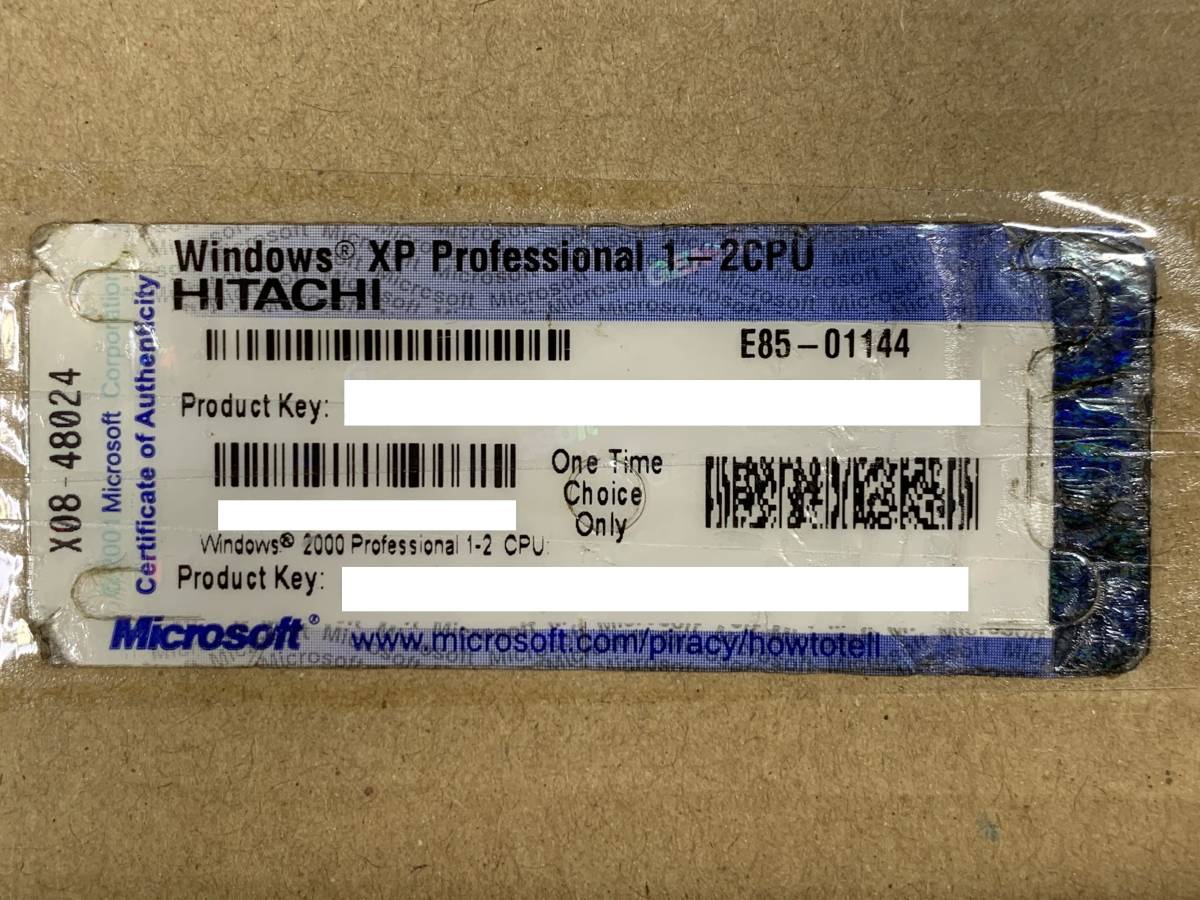 B245)HITACHI Windows XP Professional 1-2 CPU/Windows 2000 Professional 1-2CPU正規プロダクトキーシール 1枚_画像1