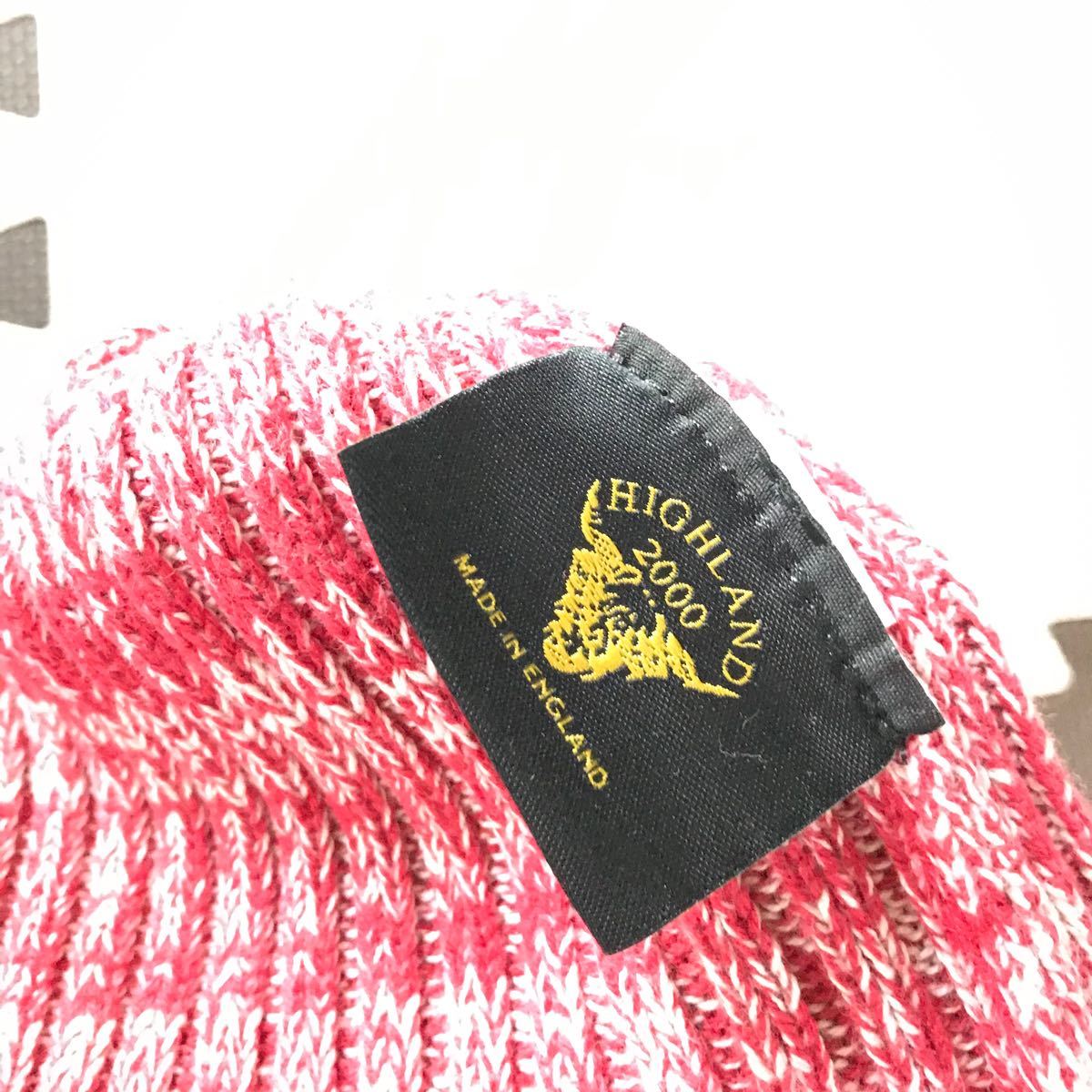ハイランド2000 ニット帽 ニットキャップ　赤　杢　綿　コットン　メンズ