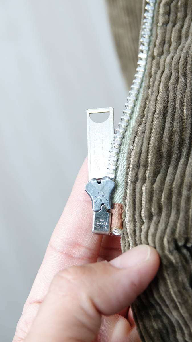 ★ヴィンテージ60S Outerwear GRIPPER ZIPPER 裏ボア袖裏キルティングライナーコーデュロイコート　古着ユーズドメンズカーキモスグリーン_画像10