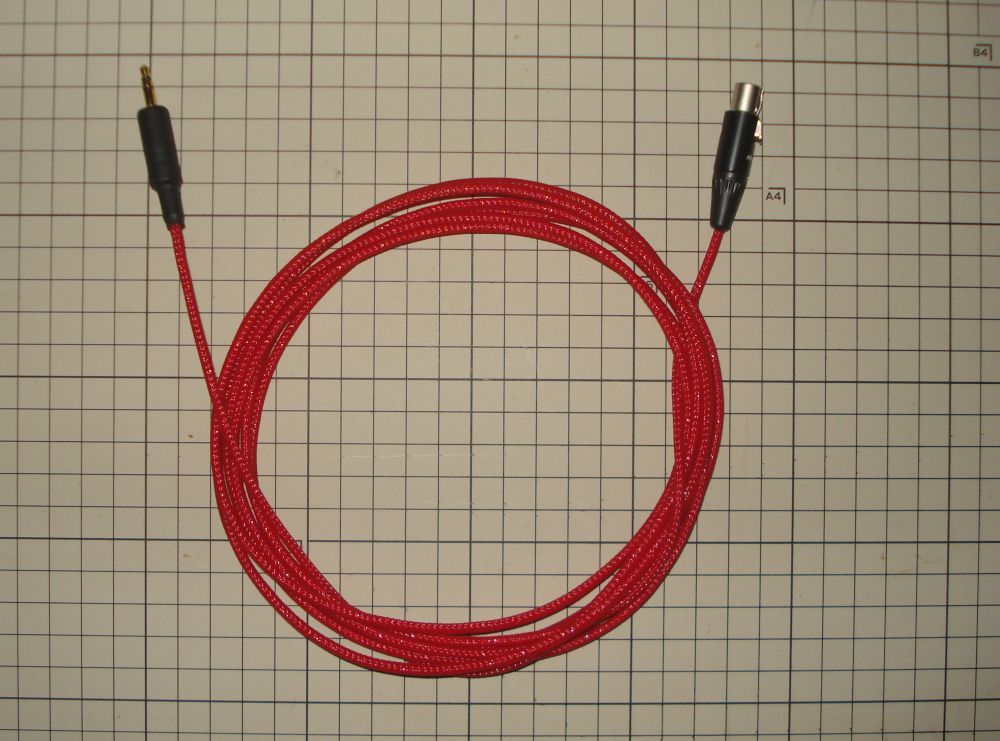 K702用リケーブル 6N銀メッキOCC線 3M 赤色メッシュスリーブ REAN 金メッキミニプラグ クリックポスト送料込の画像1