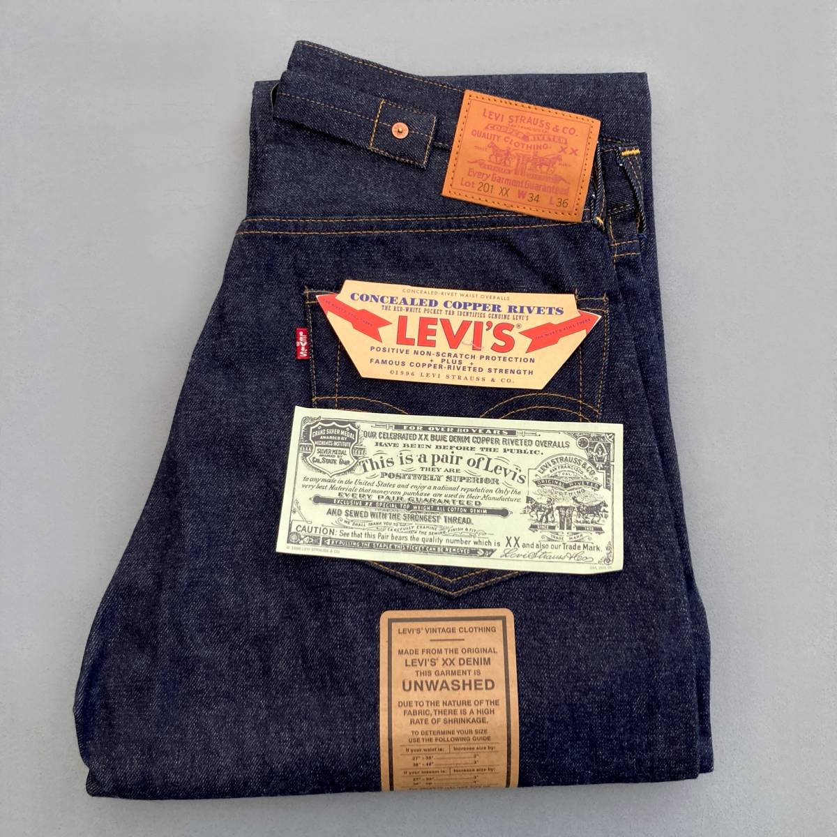 バレンシア工場製 1937年モデル LEVI'S 201XX 201-0003 W34 L36 未使用 デッドストック リジッド 米国製 30s  37s 復刻 アメリカUSA製 555 ファッション メンズファッション リーバイス 