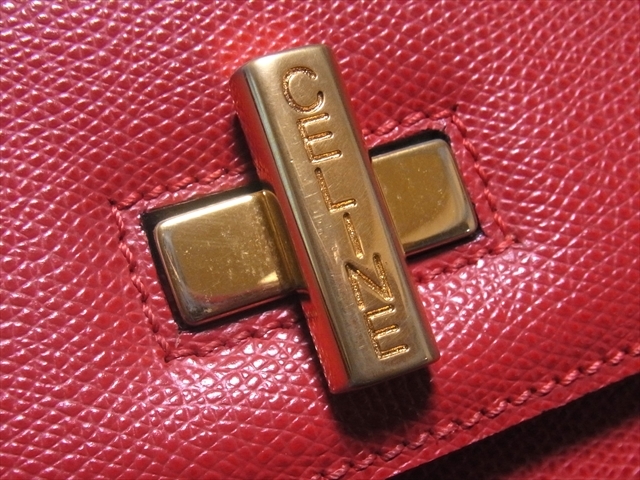 CELINE セリーヌ ロゴ金具 ターンロック レザー ハンドバッグ 赤 レッド ゴールド金具 正規品 本物保証 Vintage マカダム ブラゾン_画像2