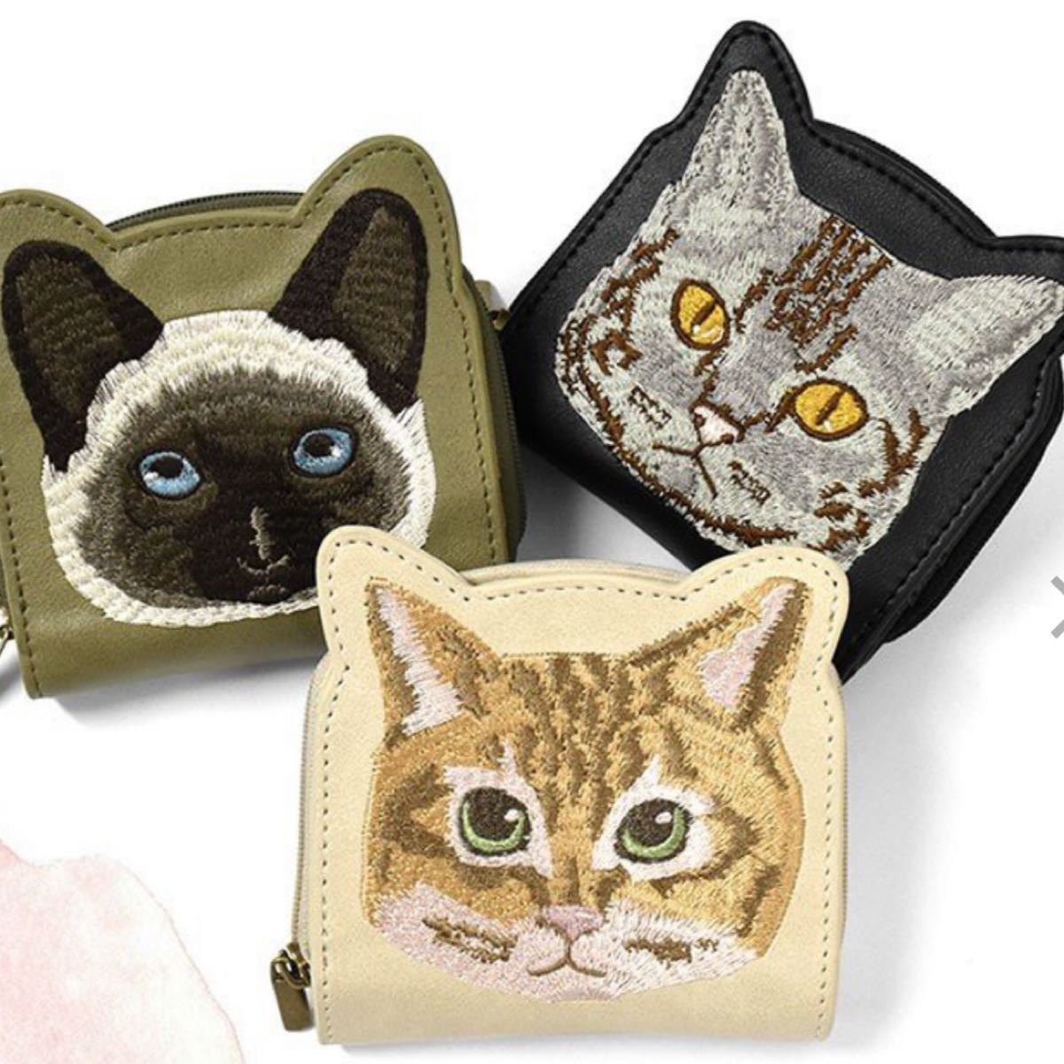 PayPayフリマ｜おしゃれ 二つ折り財布 FLAPPER フラッパー フェイクレザー 猫 刺繍