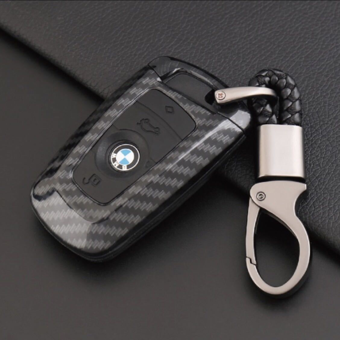 BMW専用 カーボン調 スマートキーケース キーホルダー付き ブラック_画像1