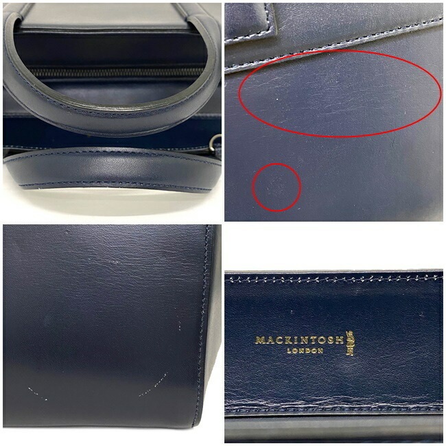  Macintosh 2WAY сумка темно-синий ручная сумочка сумка на плечо простой кожа б/у MACKINTOSH