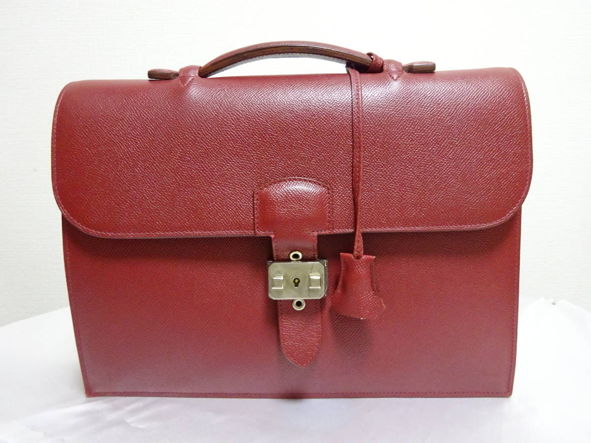 CELLERINI Firenze che Rely ni leather briefcase business bag small .. Cherry red ITALY made key attaching 