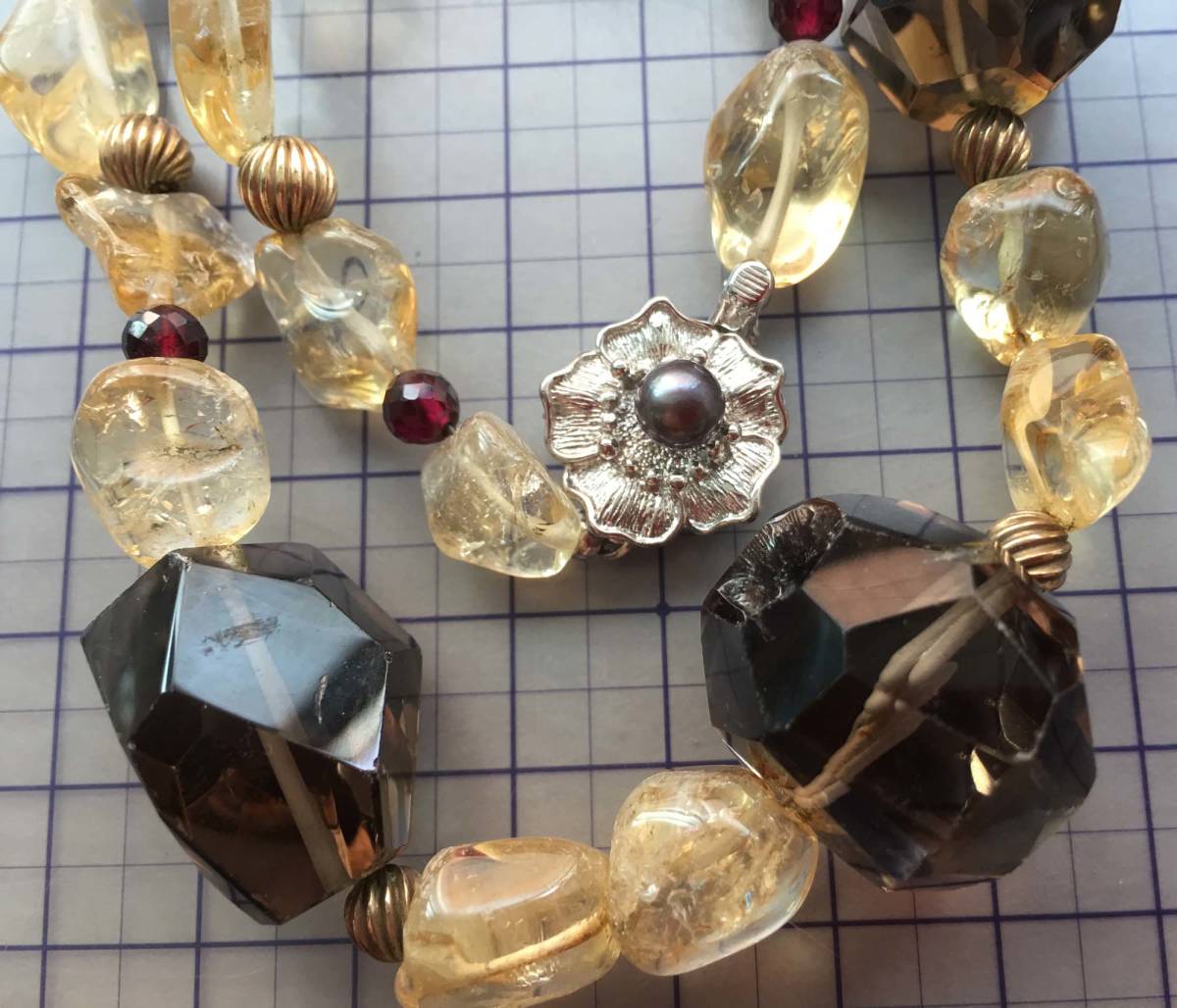美品　天然シトリン　ガーネット　スモーキークォーツ水晶　パール真珠銀製シルバー金具　ネックレス　No.S235_画像2