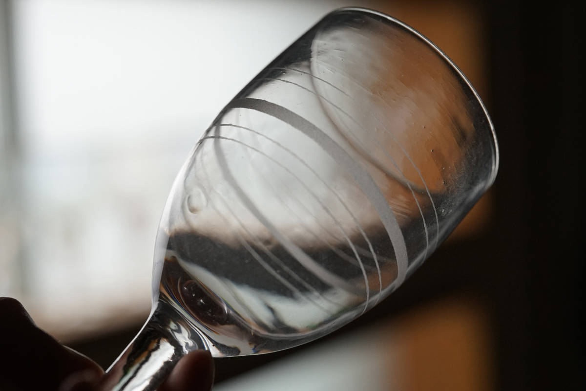 手吹きガラスのゴンドラ型の輪線ビストログラス / 19世紀・フランス / アンティーク 古道具 ワイングラス 硝子