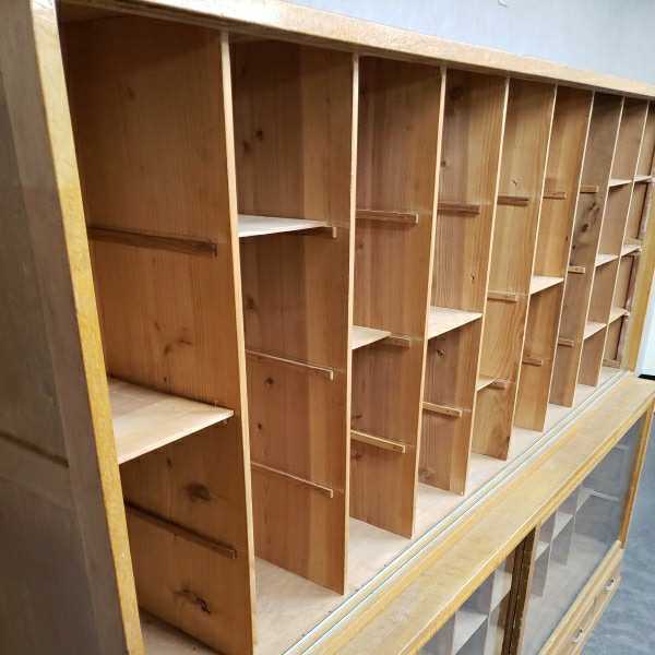 [C224] cupboard display shelf bread case storage shelves natural wood bookcase antique glass case book shelf store furniture old house delivery 