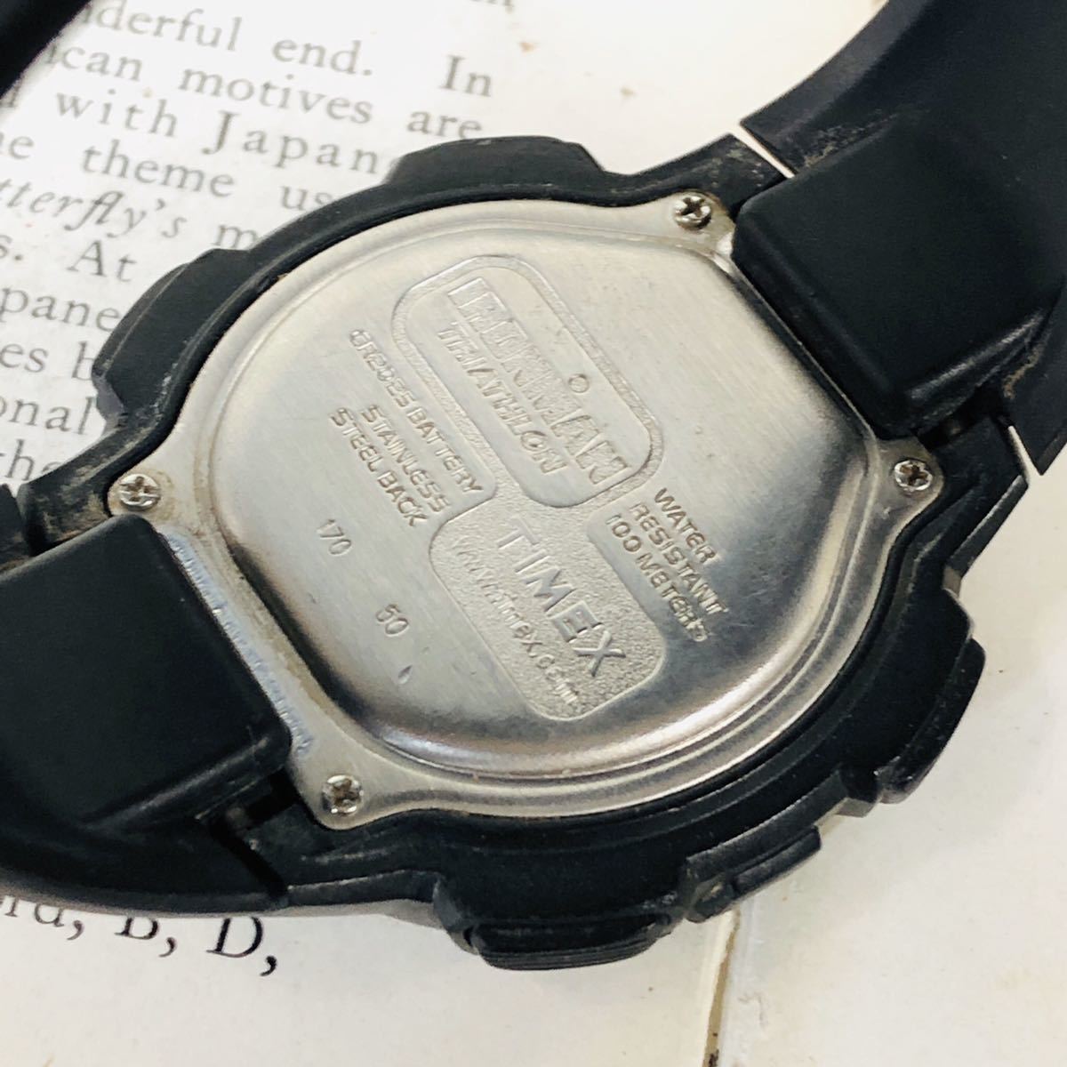 TIMEX タイメックス 腕時計 ブラック アイアンマン トライアスロン クロノ タイマー 3アラーム INDIGLO デジタル 稼動品 W1119_画像8
