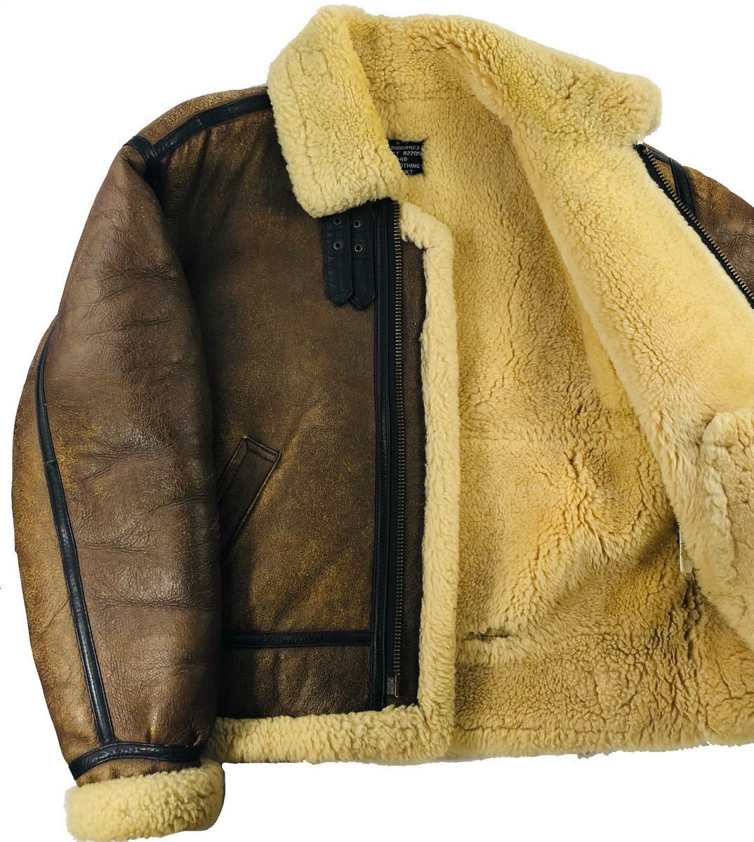定価約10万 MILITARY CLOTHING ミリタリークロージング B-3 フライトジャケット サイズL 羊革 シープスキン ムートン 極暖  スレ有 汚れ有