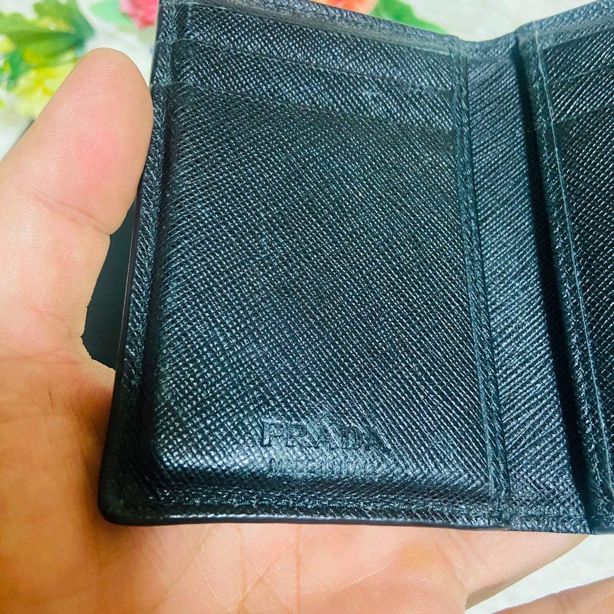 本革 PRADA プラダ 財布 カードケース 二つ折り サファイアーノレザー