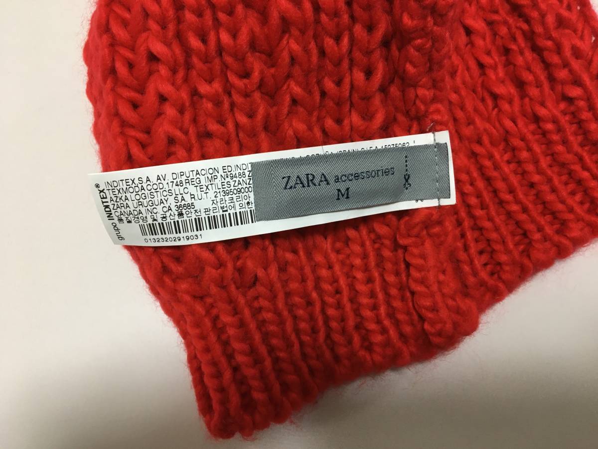 ZARA ニット帽 ニットキャップ 帽子 ファー ポンポン ボンボン 赤 RED ザラ_画像7