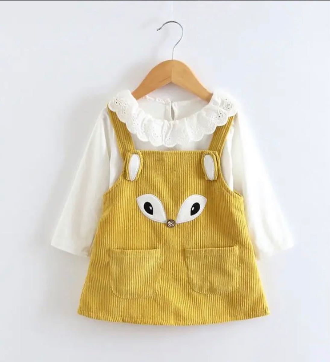 Paypayフリマ かわいい女の子 キツネ スカートとシャツ セット100イエロー Paypayフリマ かわいい女の子 キツネ スカートとシャツ セット100イエロー