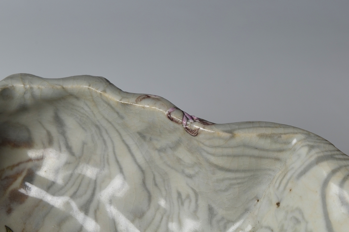 【趣楽】 希少　江戸時代　萬古焼　貝型貝に蟹図飾り鉢　幅２９ｃｍ　本物保証　J1291_画像7