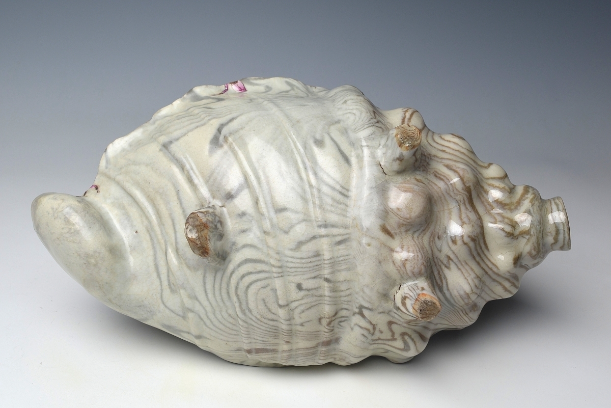 【趣楽】 希少　江戸時代　萬古焼　貝型貝に蟹図飾り鉢　幅２９ｃｍ　本物保証　J1291_画像9