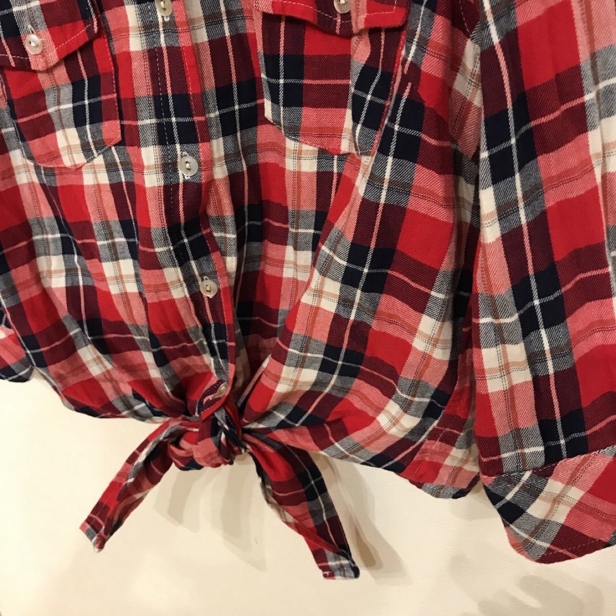 チェックシャツ 赤系 7分袖 チェック柄 ネルシャツ