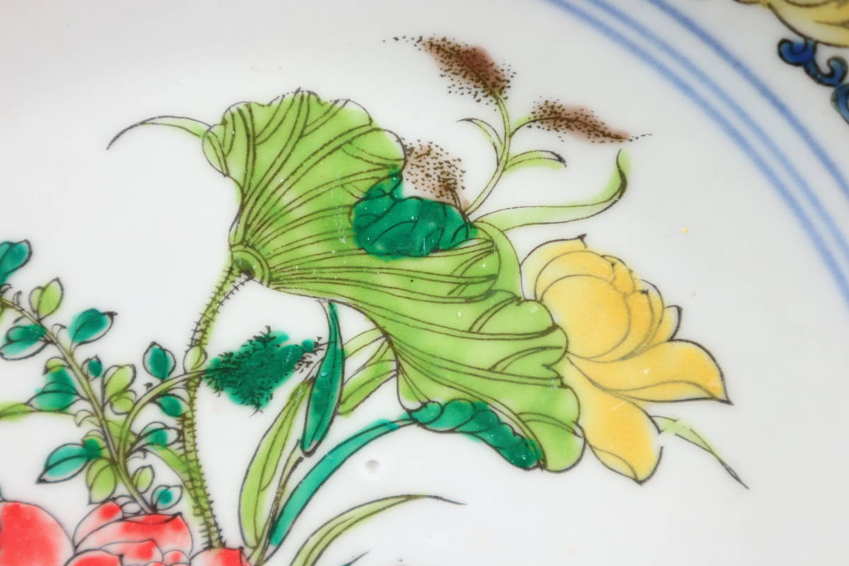 中國 時代物 粉彩蓮花紋飾り皿_画像3