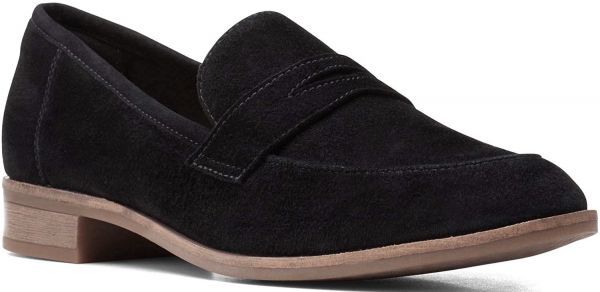 送料無料 Clarks 25.5cm ペニー ローファー ブラック 黒 スエード レザー バレエ フラット パンプス オフィス フォーマル ブーツ RR14_画像1