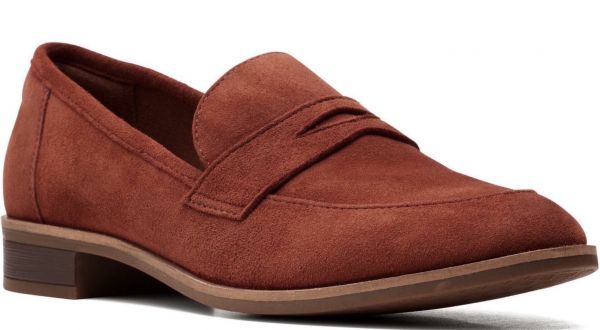 送料無料 Clarks 28.5cm ペニー ローファー マホガニー ブラウン スエード レザー バレエ フラット パンプス オフィス ブーツ RR14