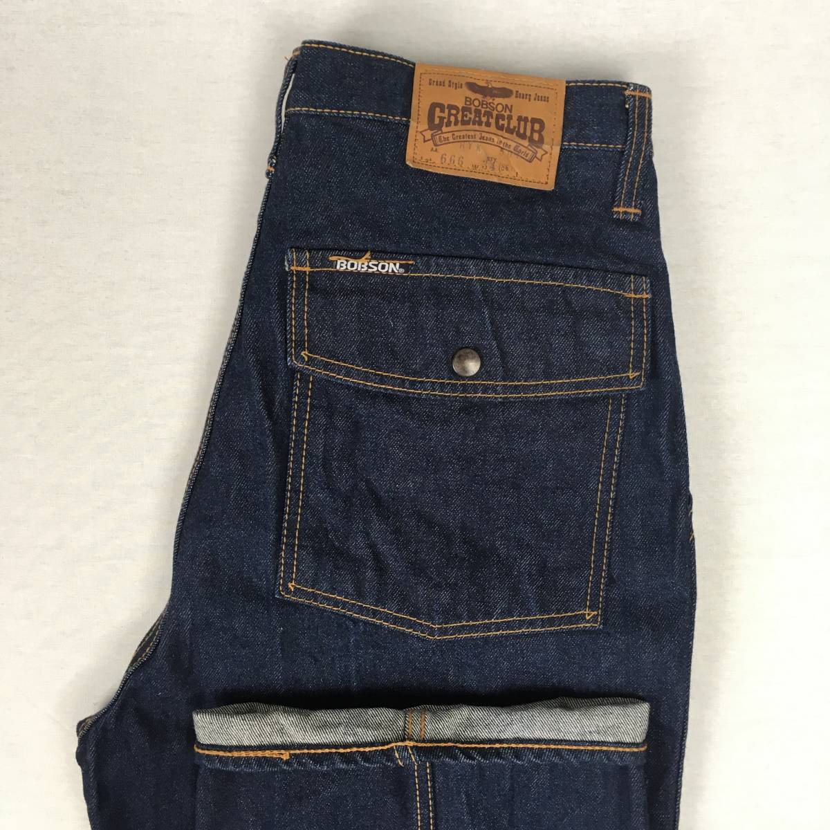 [ beautiful goods ]BOBSON Bobson 666 GREAT CLUB Denim jeans W34 paper patch Zip fly flap pocket 