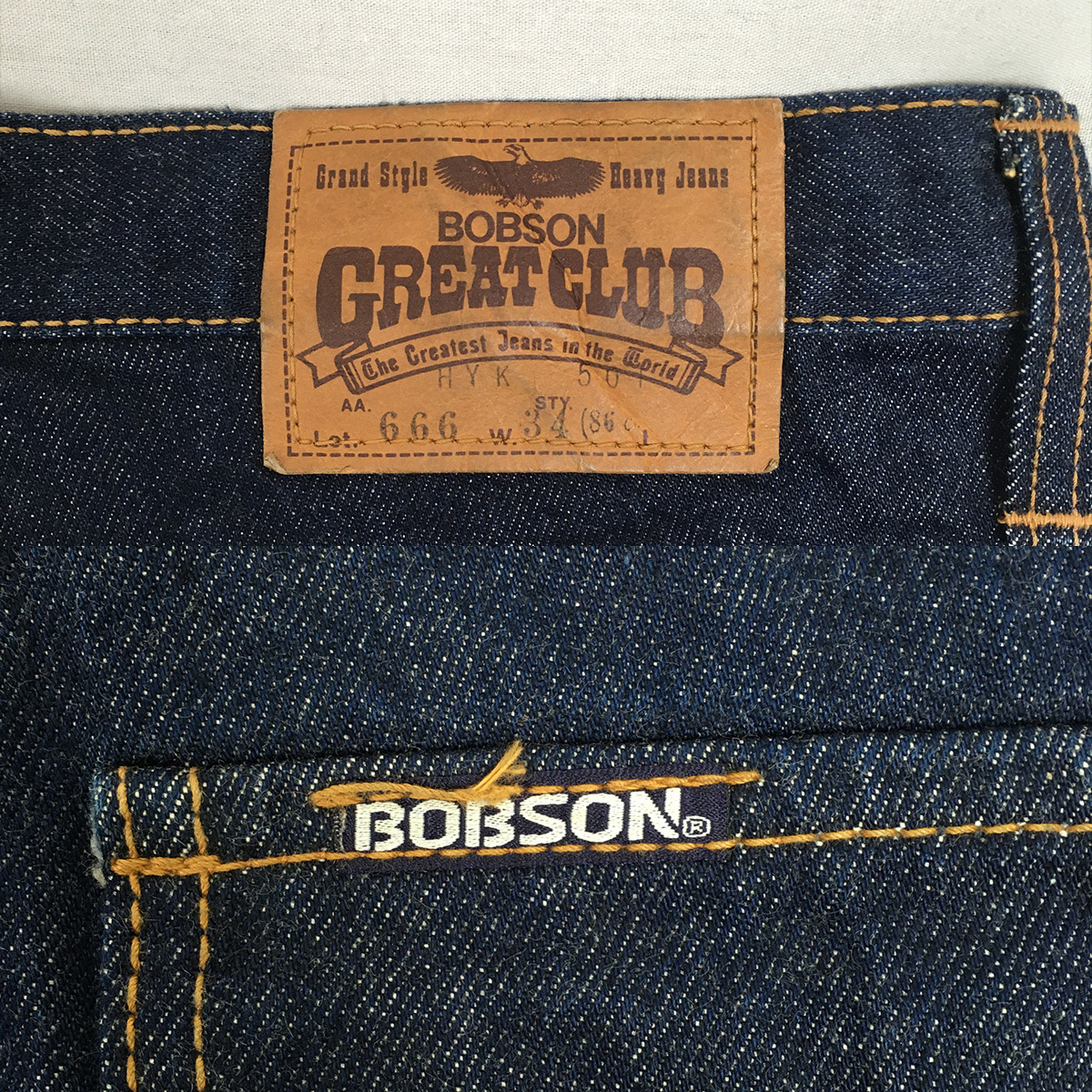 [ прекрасный товар ]BOBSON Bobson 666 GREAT CLUB Denim джинсы W34 бумага patch Zip fly заслонка карман 