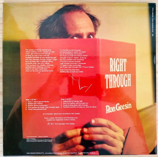 LP■ROCK//PROG/RON GEESIN/RIGHT THROUGH/RON 323/UK盤 77年ORIG コーティングJKT PRIVATE PRESS 自主盤 美品/ロンギーシン/PINK FLOYD_画像2