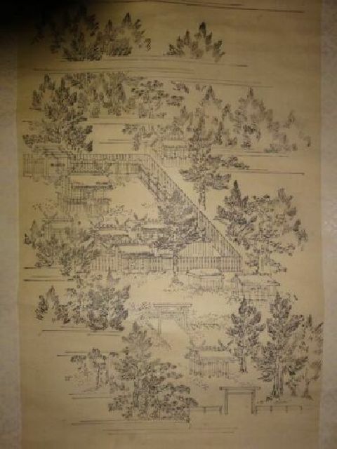  rare antique Ise city both . torii god region .. paper pcs hold axis Shinto god company picture Japanese picture old fine art 