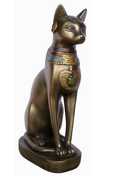 最初の  古代エジプト猫神像 座るバステト神 彫像 彫刻オブジェ ブロンズ風/ナイル川 ピラミッド太陽神ラーの娘 豊穣や性愛を司る 贈り物(輸入品 エスニック