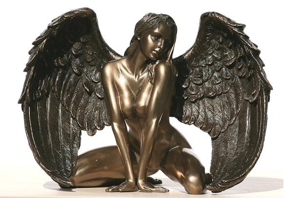 ヌードウィングエンジェル（ひざまずく女性の天使）ブロンズ風 彫像 彫刻/ 守護天使 エンジェル 書斎 誕生日 記念日プレゼント贈物（輸入品