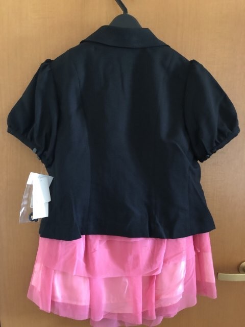  поддельный рубашка короткий рукав жакет chu-ru юбка костюм 34ABR114 чёрный, розовый [WA-214]