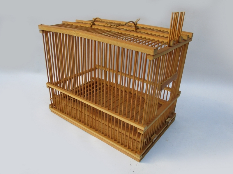  鳥籠 [約32cm×約21cm×ｈ約26.5cm]  木製 竹製 未使用 №6507 - connectproducts.com.br