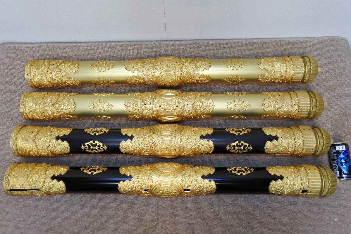 収集品　最高級仏壇三方仏壇の柱　手打ちの本金メッキの金具付き　本金粉　（201124K）1118　M