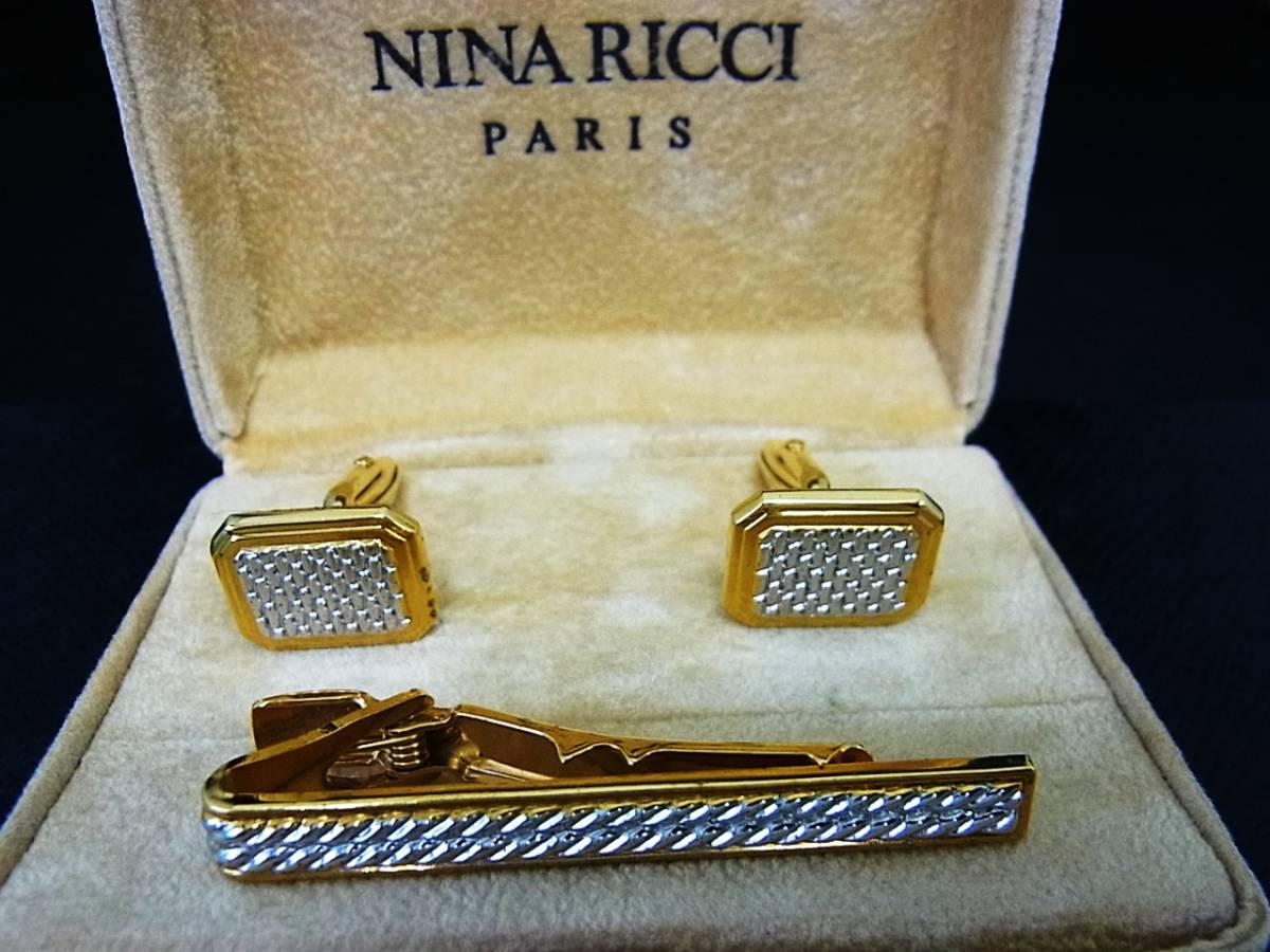 ◎№1617◎■美品■ニナリッチ【NINA RICCI】【シルバー・ゴールド】■カフス＆ネクタイピン セット♪_画像1