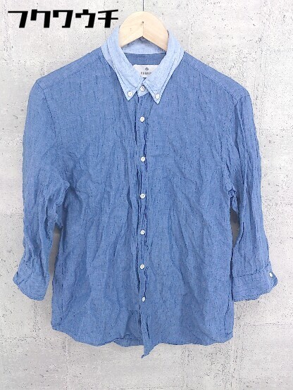 ◇ EDIFICE エディフィス リネン100% 長袖 シャツ サイズ48 ブルー メンズ
