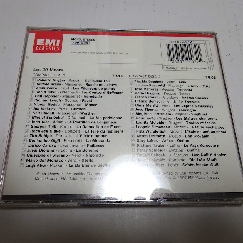 即決 輸入盤/EMI/2CD「les 40 tenors - テノール40曲」アラーニャ/カレーラス/ドミンゴ/パヴァロッティ 他_画像2